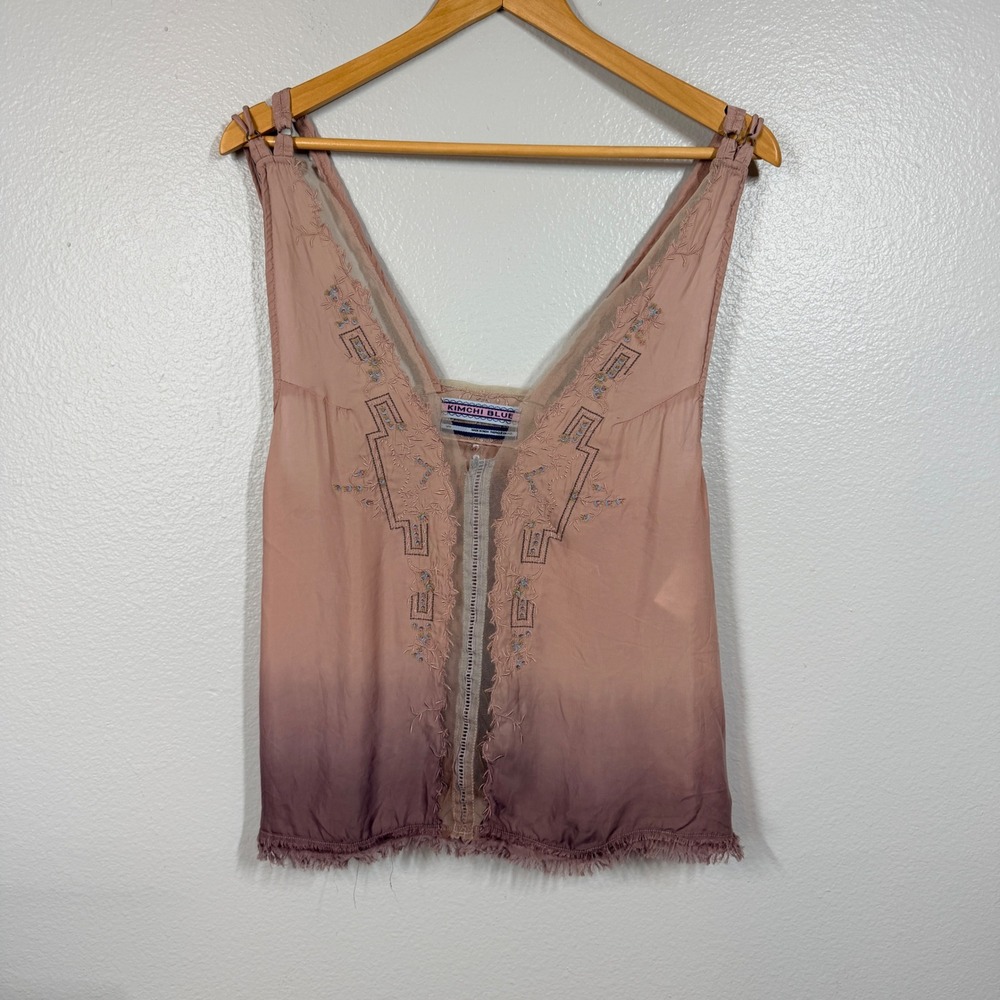 Kimchi Blue Tank Cami Top Women's Medium Pink Ombre Embroidered Boho Mesh Frayed